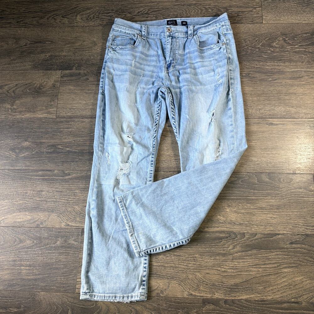 Y2K Buckle Black Fit No. 9 Straight Leg 40R Distressed Stretch Jeans Light Wash